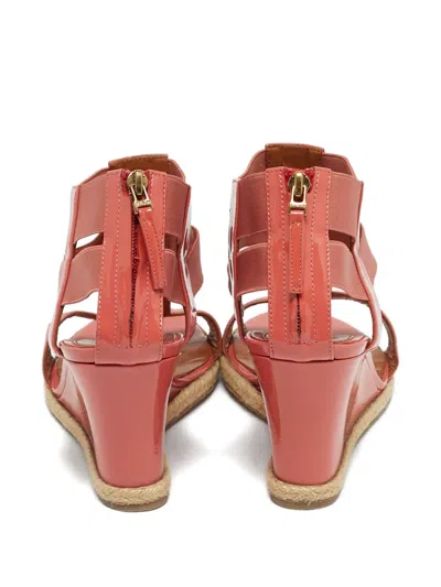 Pre-owned Fendi Leather Wedge-heel Sandals In Pink