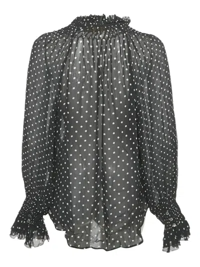 Pre-owned Polo Ralph Lauren Vintage Polka Dot Georgette Blouse In Black