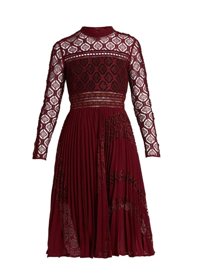 Self-portrait Symm Lace-panelled Midi Dress In Burgundy