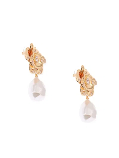 Self-portrait Flower Pearl Drop Earrings In Gold