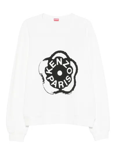 Kenzo Floral-logo Print Sweatshirt In White