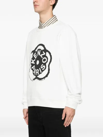 Kenzo Floral-logo Print Sweatshirt In White
