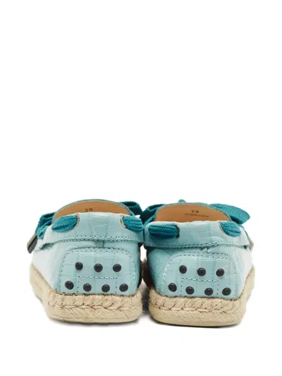Pre-owned Tod's Embossed Ribbon Loafer Espadrille In Blue