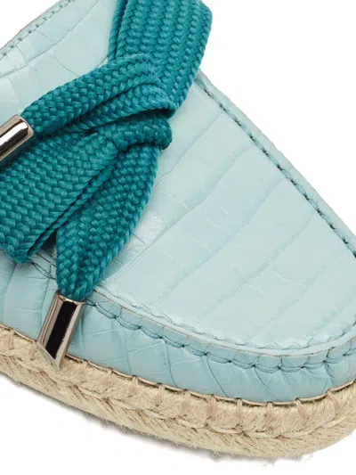 Pre-owned Tod's Embossed Ribbon Loafer Espadrille In Blue