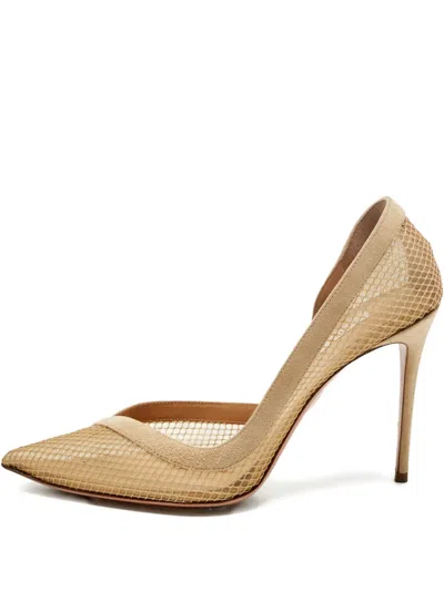 Pre-owned Aquazzura Kaz D'orsay Mesh Pointed-toe Pumps In Neutral