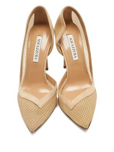Pre-owned Aquazzura Kaz D'orsay Mesh Pointed-toe Pumps In Neutral