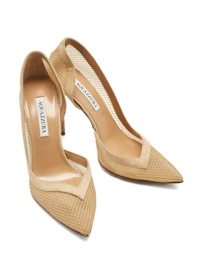 Pre-owned Aquazzura Kaz D'orsay Mesh Pointed-toe Pumps In Neutral