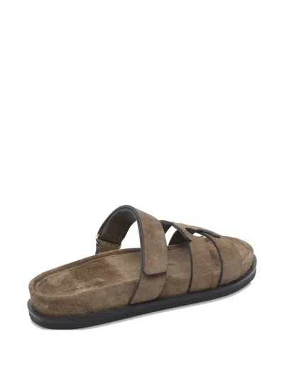 Tory Burch Ines Logo Suede Sandals In Brown