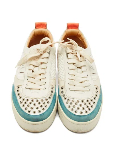 Pre-owned Christian Louboutin Happyrui Studded Sneakers In White