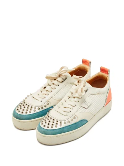 Pre-owned Christian Louboutin Happyrui Studded Sneakers In White
