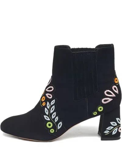 Pre-owned Sophia Webster Liliana Embroidered Ankle Boots In Black