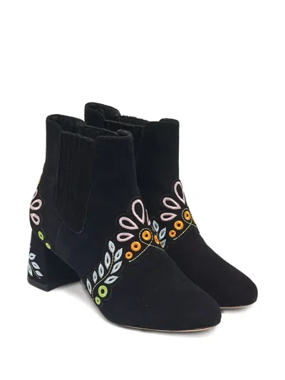 Pre-owned Sophia Webster Liliana Embroidered Ankle Boots In Black