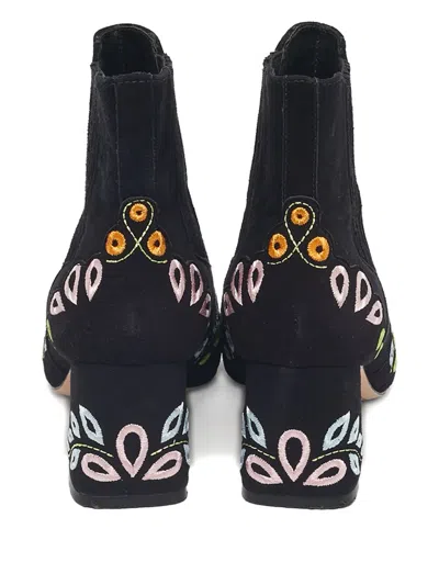 Pre-owned Sophia Webster Liliana Embroidered Ankle Boots In Black