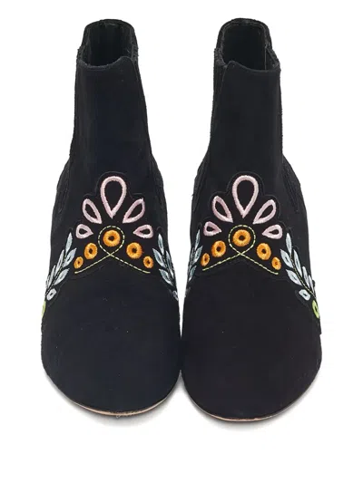 Pre-owned Sophia Webster Liliana Embroidered Ankle Boots In Black