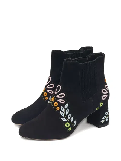 Pre-owned Sophia Webster Liliana Embroidered Ankle Boots In Black