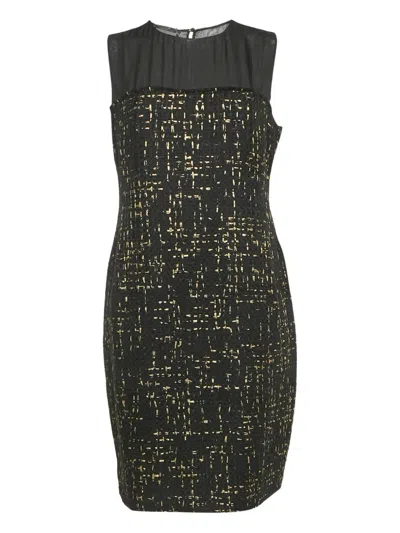 Pre-owned Carolina Herrera Vintage Tweed Sleeveless Maxi Dress In Black