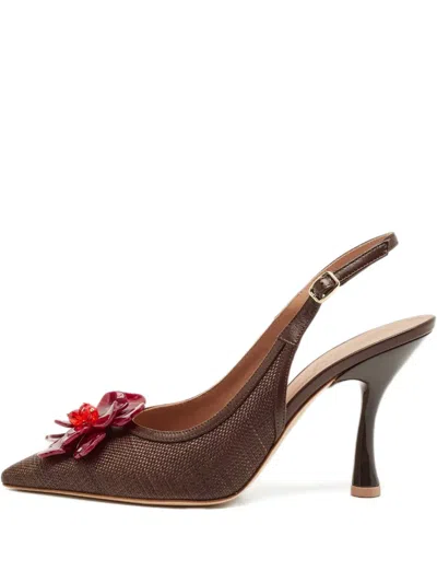 Pre-owned Malone Souliers Flower-detail Slingback Pumps In Brown