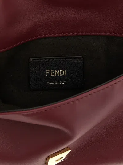 Fendi Nappa Leather Mamma Baguette Pouch With Chain In Burgundy
