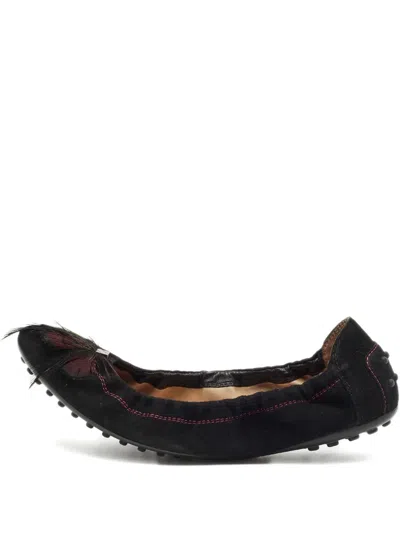 Pre-owned Tod's Feather-detail Ballet Flats In Black