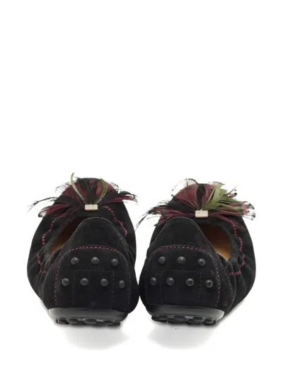 Pre-owned Tod's Feather-detail Ballet Flats In Black
