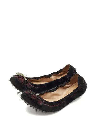 Pre-owned Tod's Feather-detail Ballet Flats In Black