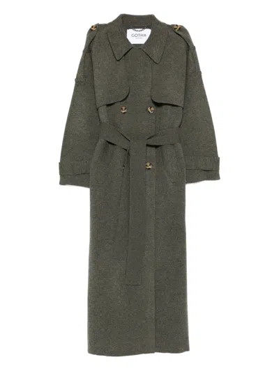 Gotha Double-breasted Belted Coat In Gray