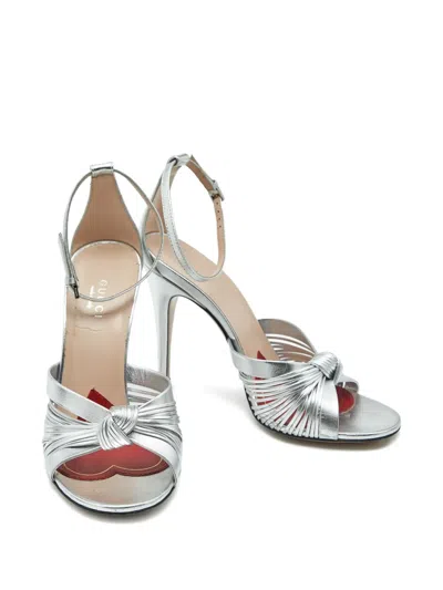 Pre-owned Gucci Allie Knot-detail Ankle-strap Sandals In Silver