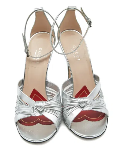 Pre-owned Gucci Allie Knot-detail Ankle-strap Sandals In Silver