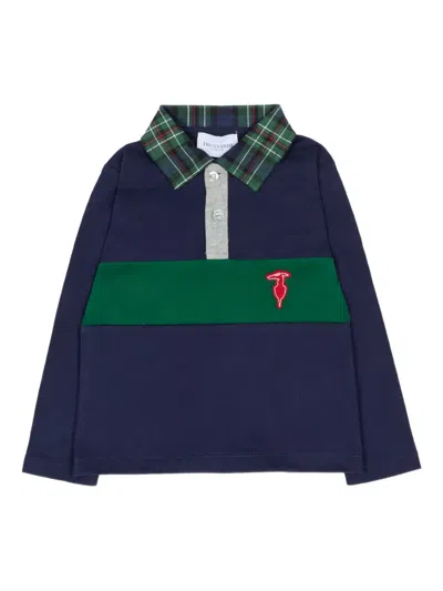 Trussardi Junior Plaid Collar Long-sleeve Polo Shirt In Blue