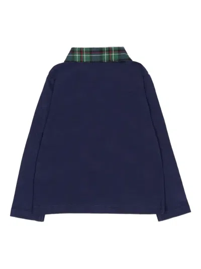 Trussardi Junior Plaid Collar Long-sleeve Polo Shirt In Blue