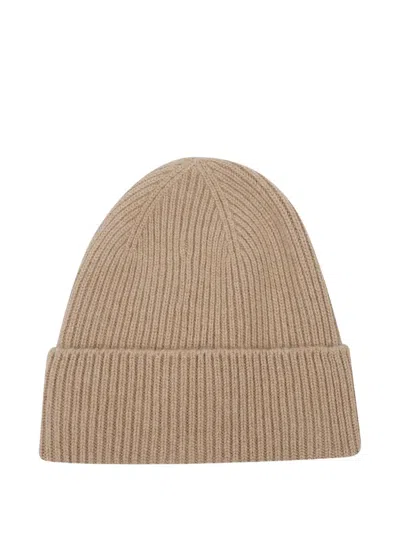 Gucci Double G-patch Ribbed Beanie Hat In Brown