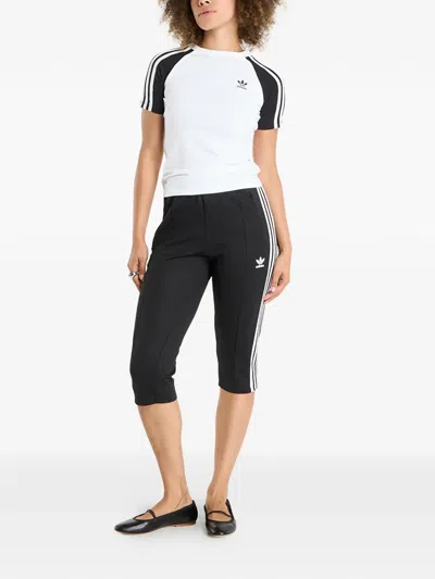 Adidas Originals Side-stripe Capri Track Pants In Black
