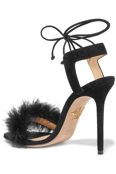 Shop Charlotte Olympia Salsa Feather-embellished Suede Sandals