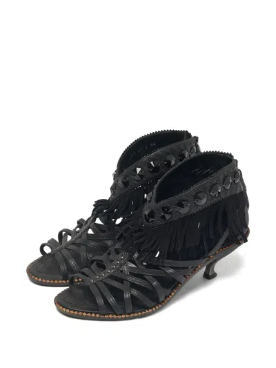 Pre-owned Dior Studded Fringed Sandals In Black