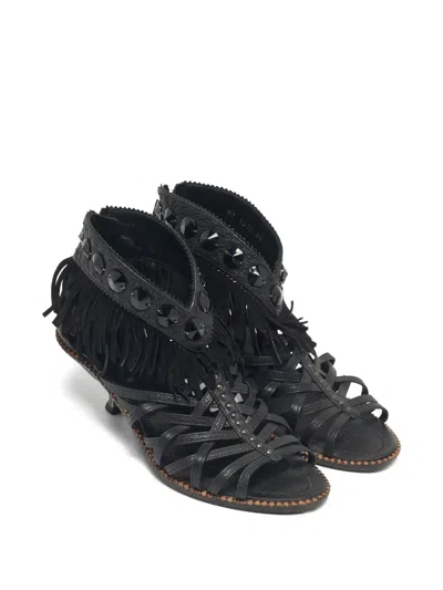 Pre-owned Dior Studded Fringed Sandals In Black