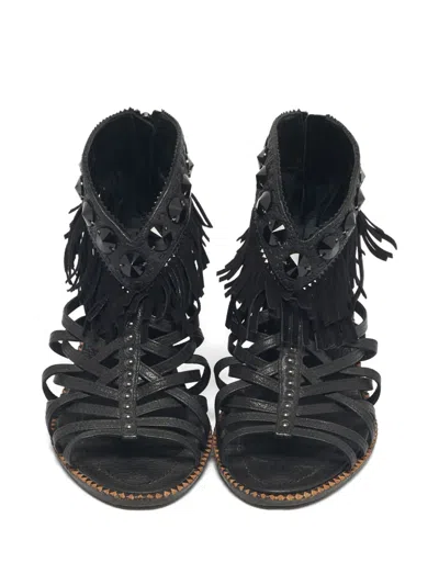 Pre-owned Dior Studded Fringed Sandals In Black