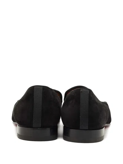 Pre-owned Christian Louboutin Captain Loubi Suede Embroidery Loafers In Black