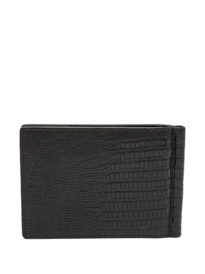 Pre-owned Montblanc Lizard Embossed Leather Money Clip In Black