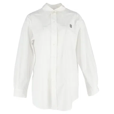 Sandro Embroidered Button-down Shirt In White Cotton In White