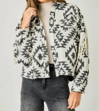 Mystree Metallic Washed Denim Jacket In Ivory Mix In Multi