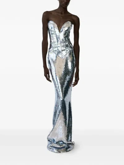 The New Arrivals Ilkyaz Ozel Azzurra Sequin-embellishment Maxi Dress In Metallic
