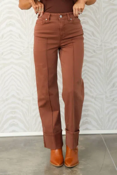 Dear John Denim Holly High Rise Cuffed Wide Leg Jeans In Cappuccino In Brown