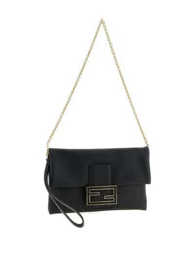 Fendi Mamma Baguette Clutch Bag Chain Wristlet In Black