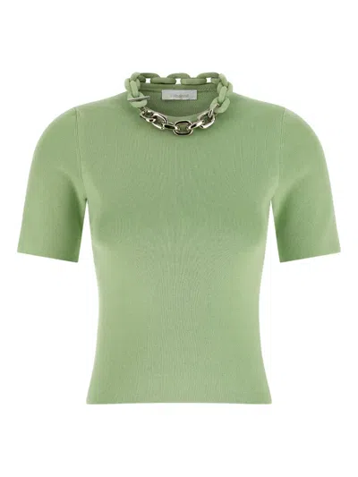 Rabanne Embellished-collar Ribbed T-shirt In Green