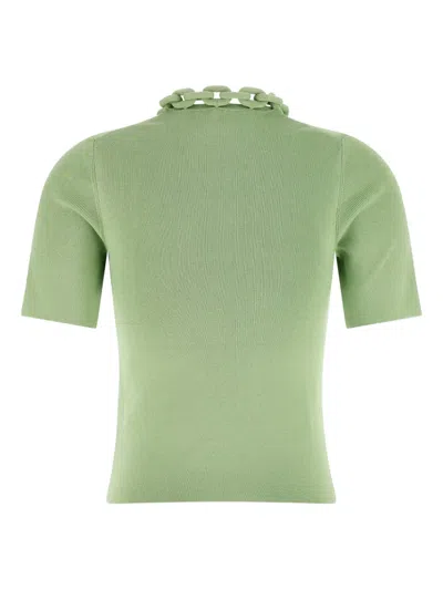 Rabanne Embellished-collar Ribbed T-shirt In Green