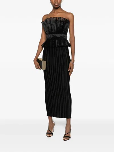 L'idée Ruffled Pleated Midi Dress In Black