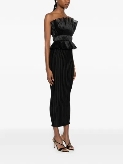 L'idée Ruffled Pleated Midi Dress In Black