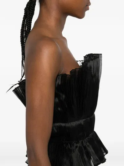 L'idée Ruffled Pleated Midi Dress In Black