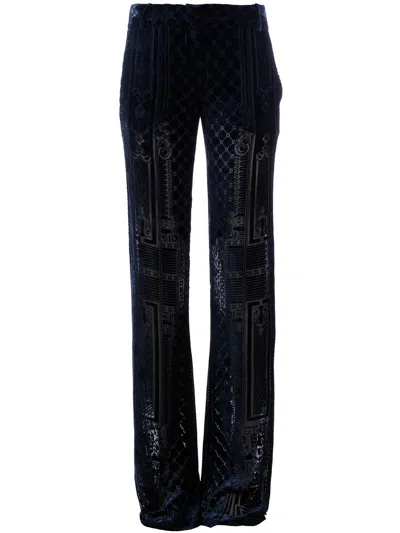 Balmain Brocade Wide Leg Trouser In Blue