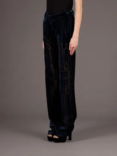 Balmain Brocade Wide Leg Trouser In Blue